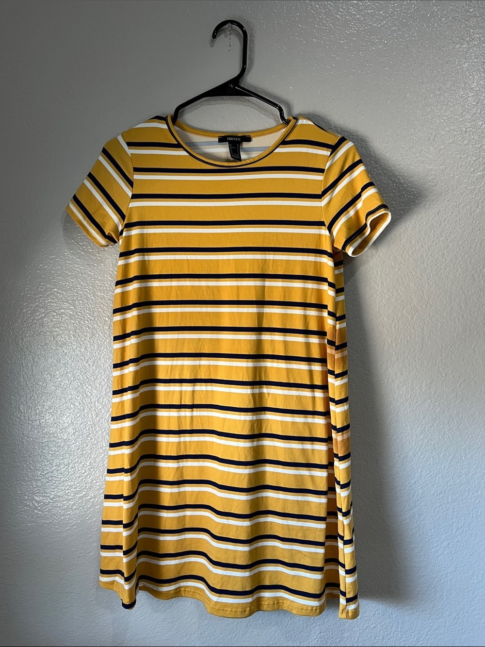 Forever 21 Yellow, Black & White Striped Short Sleeve Mini Dress Sz S TC0807